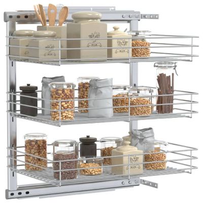 vidaXL 3-Tier Pull-out Kitchen Wire Basket Silver 18.5"x13.8"x22" Image 2