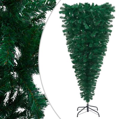 vidaXL 4' Green Upside-down Artificial Christmas Tree with LED Lights & 61pc White/Gray Ornament Set Image 1