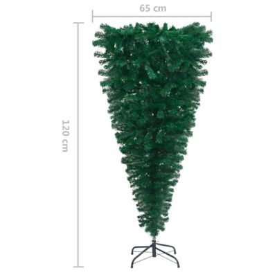 vidaXL 4' Green Upside-down Artificial Christmas Tree with LED Lights & 61pc White/Gray Ornament Set Image 3