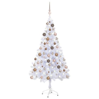 VidaXL 4' White Artificial Christmas Tree with LED Lights & 61pc Gold Ornament & 230pc Branch Set Image 1