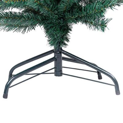 vidaXL 5' Green PVC/Steel/Plastic Slim Artificial Christmas Tree with 150pc LED Lights & 61pc Gold/Bronze Ornament Set Image 2