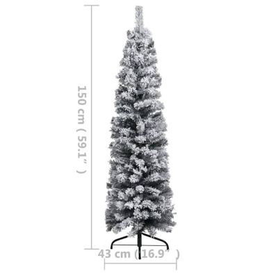 vidaXL 5' Green Slim Christmas Tree with LED Lights & Flocked Snow Image 3