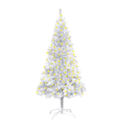 VidaXL 5' Silver Artificial Christmas Tree with LED Lights & Stand Set Image 1