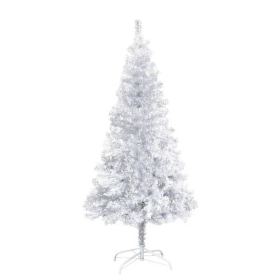 VidaXL 5' Silver Artificial Christmas Tree with LED Lights & Stand Set Image 1