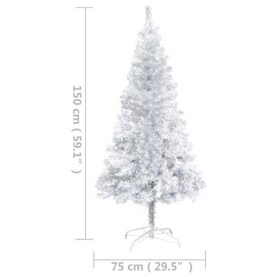 VidaXL 5' Silver Artificial Christmas Tree with LED Lights & Stand Set Image 3