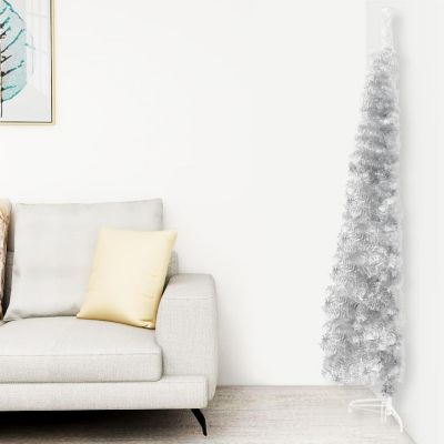 vidaXL 5' Silver Slim Artificial Half Christmas Tree with Stand Image 1