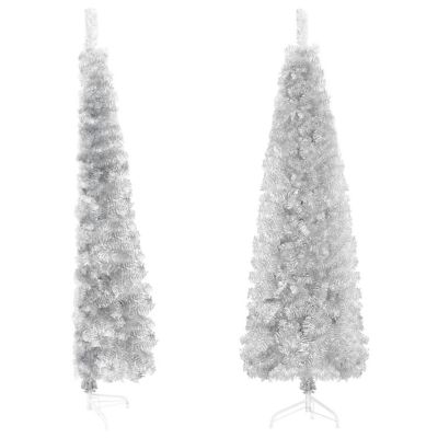 vidaXL 5' Silver Slim Artificial Half Christmas Tree with Stand Image 2