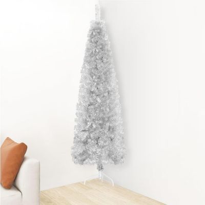 vidaXL 5' Silver Slim Artificial Half Christmas Tree with Stand Image 3