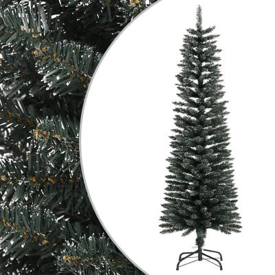vidaXL 5' White/Green PVC/Steel Artificial Slim Christmas Tree Image 1