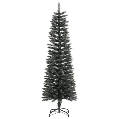 vidaXL 5' White/Green PVC/Steel Artificial Slim Christmas Tree Image 2