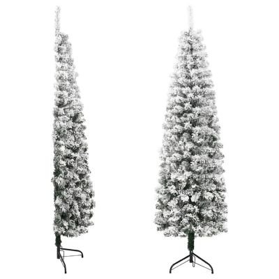 vidaXL 6' Green/White Slim Artificial Half Christmas Tree with Flocked Snow Image 2