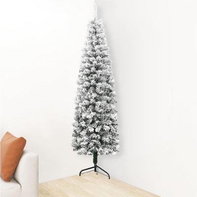 vidaXL 6' Green/White Slim Artificial Half Christmas Tree with Flocked Snow Image 3