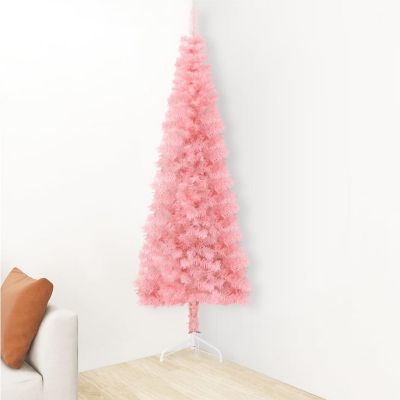 vidaXL 7' Pink Slim Artificial Half Christmas Tree with Stand Image 3