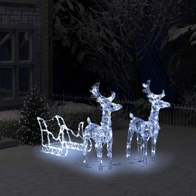 vidaXL Acrylic Reindeers & Sleigh Christmas Decoration with 160pc Cold White LED Lights Image 1