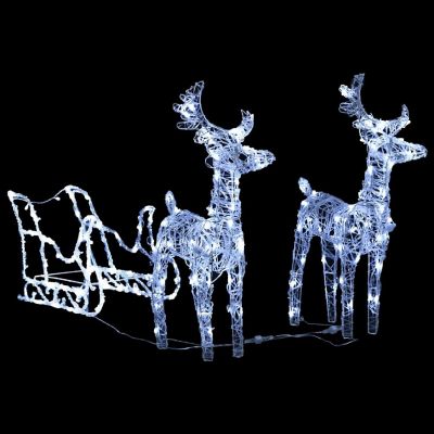 vidaXL Acrylic Reindeers & Sleigh Christmas Decoration with 160pc Cold White LED Lights Image 2