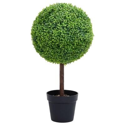 vidaXL Artificial Boxwood Plant with Pot Ball Shaped Green 28" Image 1