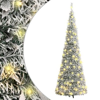 vidaXL Artificial Christmas Tree Pop-up Flocked Snow 200 LEDs 82.7" Image 1