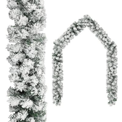 vidaXL Christmas Garland with LEDs&Flocked Snow Green 32.8' PVC Image 1