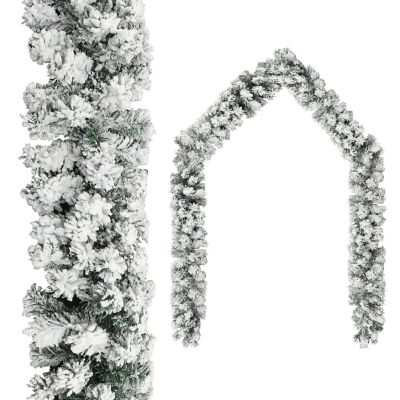 vidaXL Christmas Garland with LEDs&Flocked Snow Green 65.6' PVC Image 2