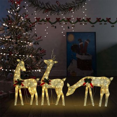 vidaXL Christmas Reindeer Family 106.3"x2.8"x35.4" Gold Warm White Mesh Image 1