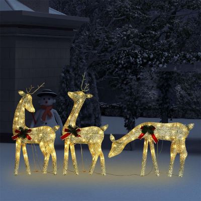 vidaXL Christmas Reindeer Family 106.3"x2.8"x35.4" Gold Warm White Mesh Image 2