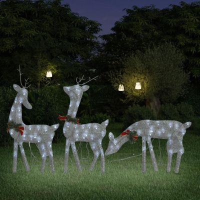 vidaXL Christmas Reindeer Family 106.3"x2.8"x35.4" Silver Cold White Mesh Image 1