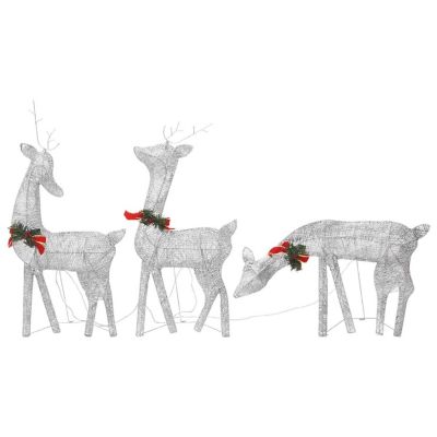 vidaXL Christmas Reindeer Family 106.3"x2.8"x35.4" Silver Cold White Mesh Image 2