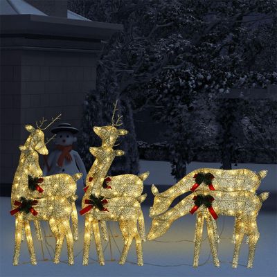 vidaXL Christmas Reindeers 6 pcs Gold Warm White Mesh Image 1