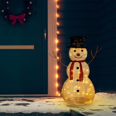vidaXL Decorative Christmas Snowman Figure with LED Luxury Fabric 3 ft Image 1