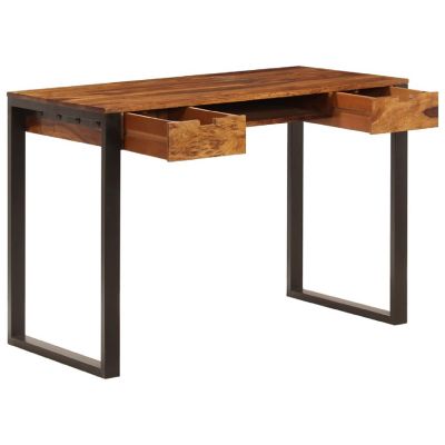 vidaXL Desk 43.3"x21.7"x30.7" Solid Sheesham Wood and Steel Image 2