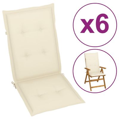 vidaXL Garden Highback Chair Cushions 6 pcs Cream 47.2"x19.7"x1.2" Fabric Image 1