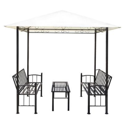 vidaXL Garden Pavilion with Table and Benches 8.2'x4.9'x7.9' Image 3