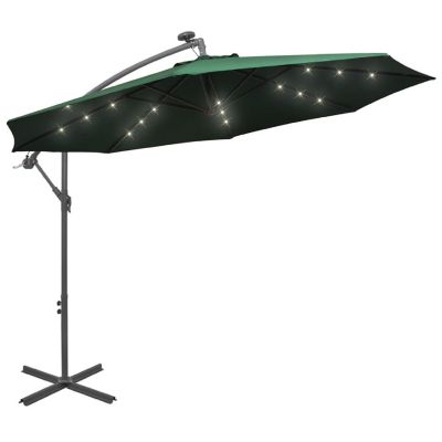 vidaXL Hanging Parasol with LED Lighting 118.1" Green Metal Pole Image 1