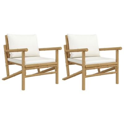 vidaXL Patio Chairs 2 pcs with Cream White Cushions Bamboo Image 2