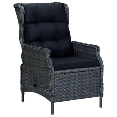 vidaXL Reclining Patio Chair with Cushions Poly Rattan Dark Gray Image 1