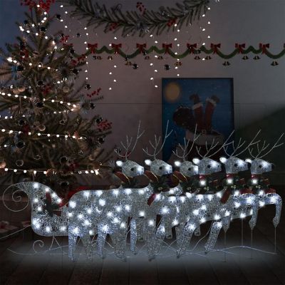 vidaXL Reindeer & Sleigh Christmas Decoration 140 LEDs Outdoor Silver Image 1