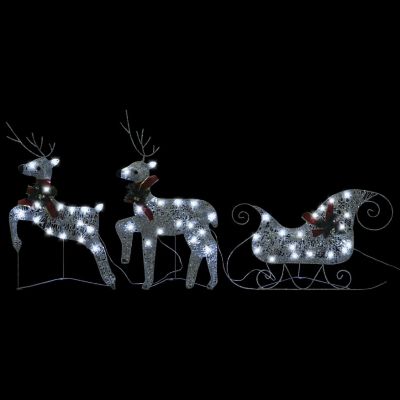 vidaXL Reindeer & Sleigh Christmas Decoration 140 LEDs Outdoor Silver Image 2