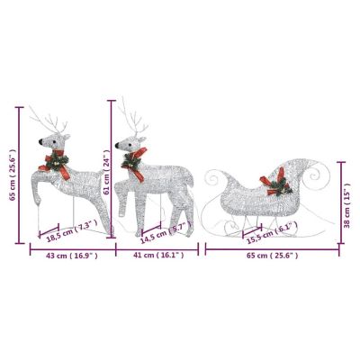 vidaXL Reindeer & Sleigh Christmas Decoration 140 LEDs Outdoor Silver Image 3