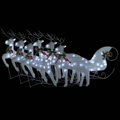 vidaXL Reindeer & Sleigh Christmas Decoration 140 LEDs Outdoor White Image 1