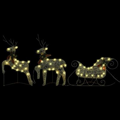 vidaXL Reindeer & Sleigh Christmas Decoration 60 LEDs Outdoor Gold Image 2