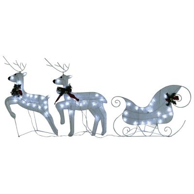 vidaXL Reindeer & Sleigh Christmas Decoration 60 LEDs Outdoor White Image 1