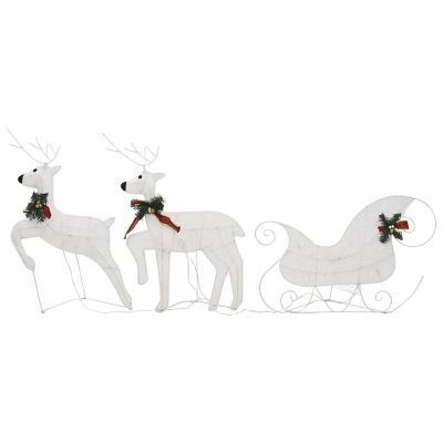 vidaXL Reindeer & Sleigh Christmas Decoration 60 LEDs Outdoor White Image 3