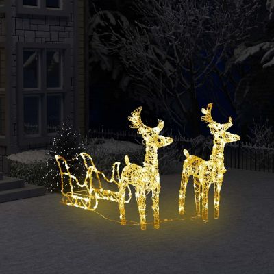 vidaXL Reindeers & Sleigh Christmas Decoration 160 LEDs 51.2" Acrylic reindeers and sleighs Image 1