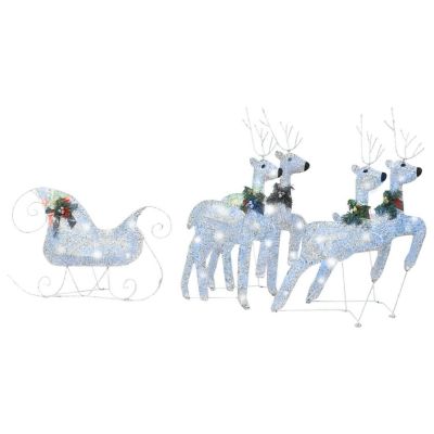 vidaXL Silver Reindeer & Sleigh Christmas Decoration with 100pc LED Lights Image 1