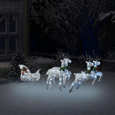 vidaXL Silver Reindeer & Sleigh Christmas Decoration with 100pc LED Lights Image 1