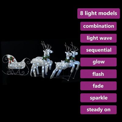 vidaXL Silver Reindeer & Sleigh Christmas Decoration with 100pc LED Lights Image 2