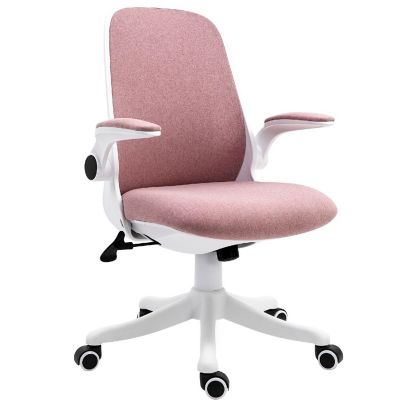 Vinsetto Linen Touch Fabric Office Desk Chair Swivel Task Chair Adjustable Lumbar Support Height and Flip up Padded Arms Pink Image 1