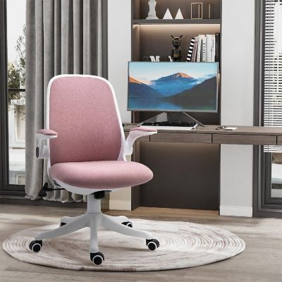 Vinsetto Linen Touch Fabric Office Desk Chair Swivel Task Chair Adjustable Lumbar Support Height and Flip up Padded Arms Pink Image 2