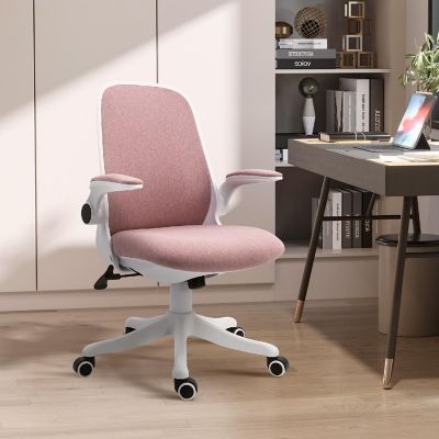 Vinsetto Linen Touch Fabric Office Desk Chair Swivel Task Chair Adjustable Lumbar Support Height and Flip up Padded Arms Pink Image 3