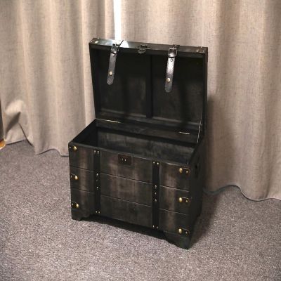 Vintiquewise Distressed Black Medium Wooden Storage Trunk Image 1